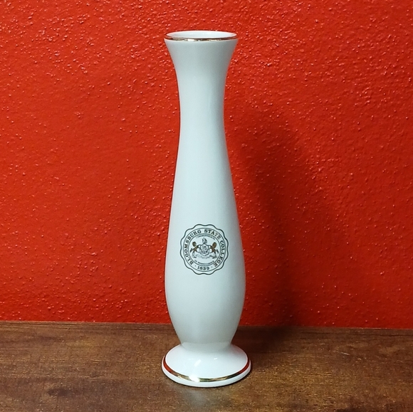 Other - Bloomsburg State College White & Gold Tone Trim 9" Bud Flower Vase